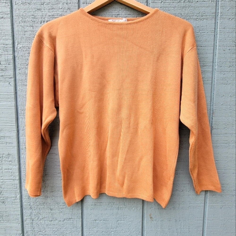 Vintage Belford 100% Silk Dolman Sleeve Knit Sweater size S Melon Orange